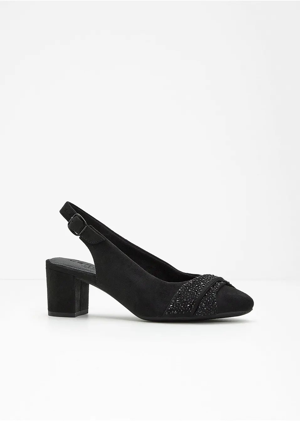 Eleganta svarta slingbackpumps med glitter