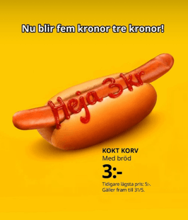 Korven på IKEA sänks från 5 kr till 3 kr till och med 31/5