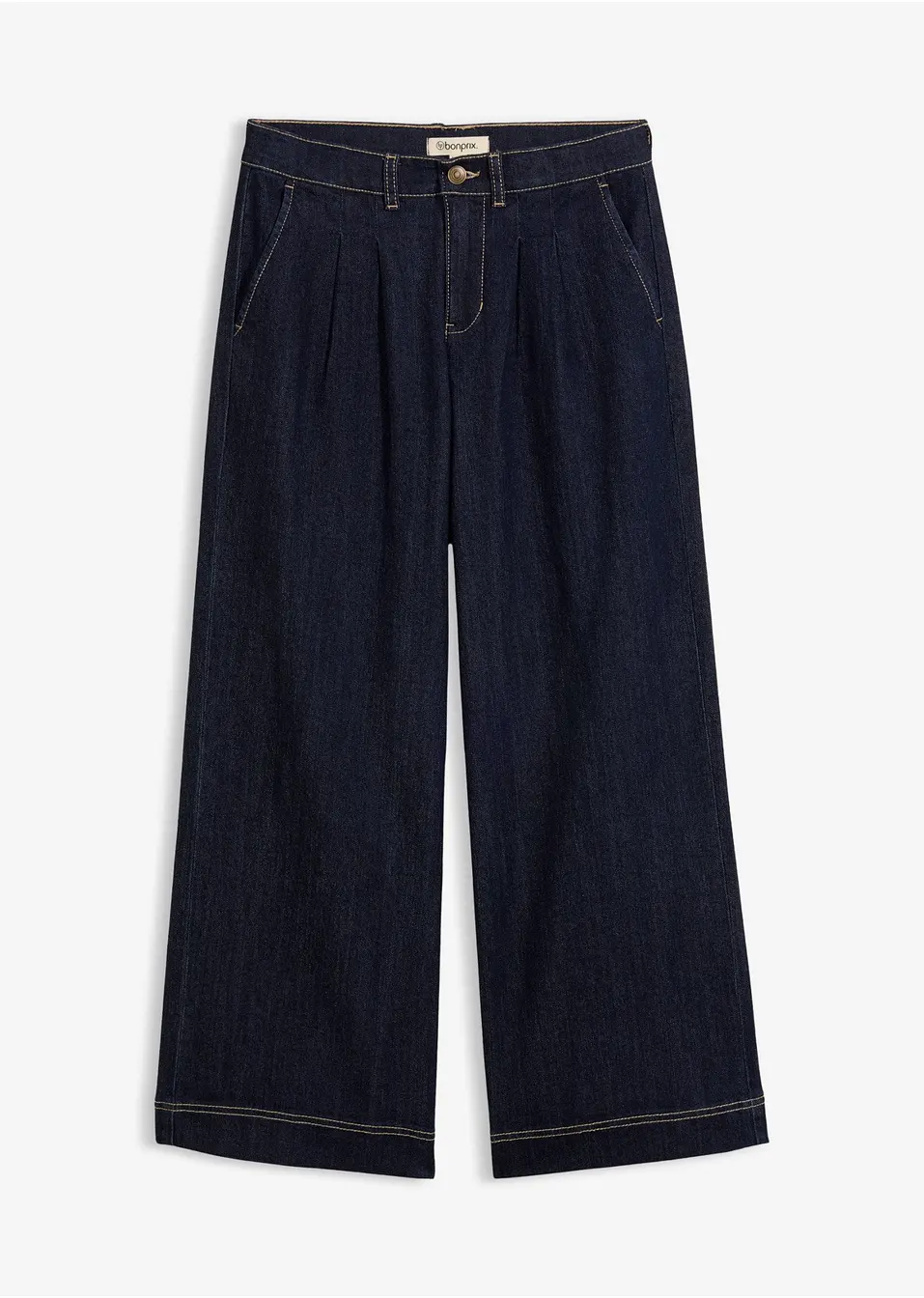 Elegant mörkblåa marlenejeans med gubbveck
