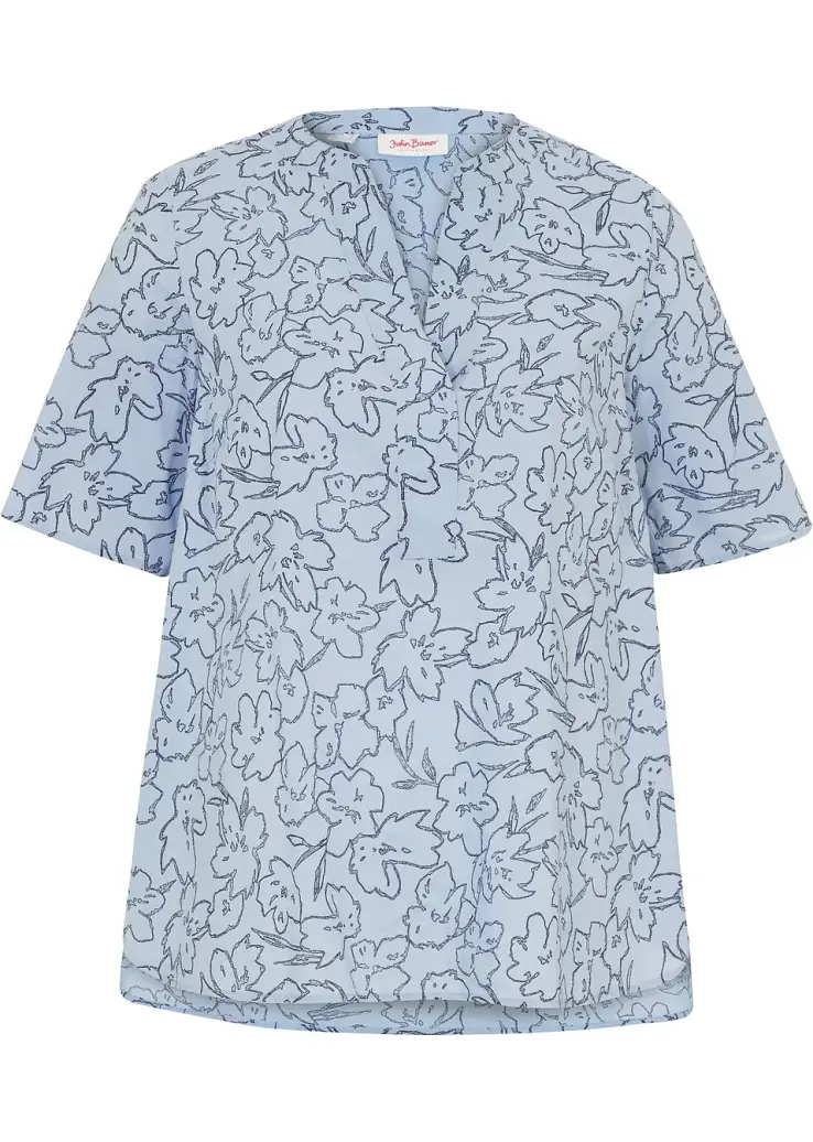 Elegant mönstrad blustunika i pärlblå