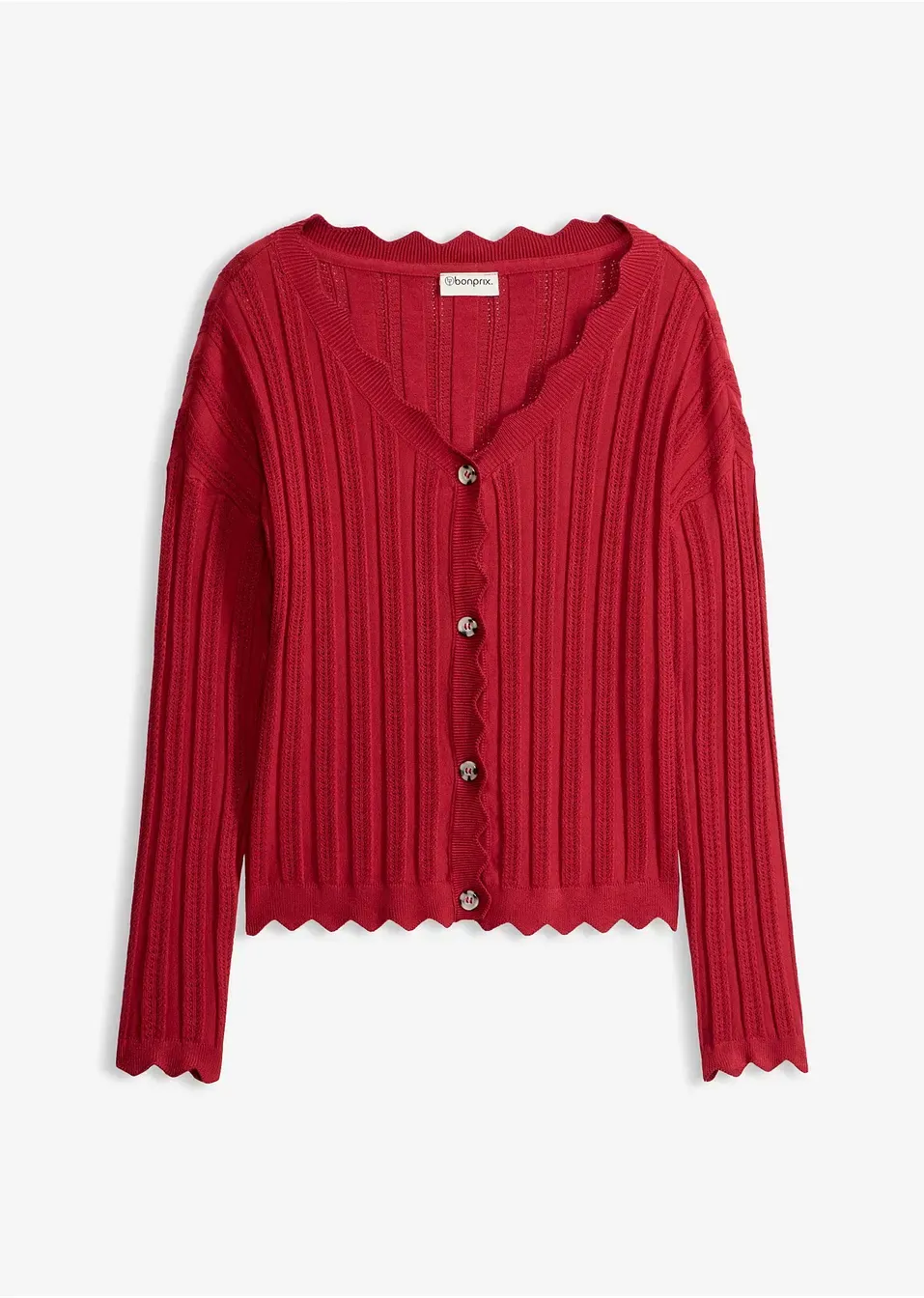 Körsbärsröd cardigan med hålmönster