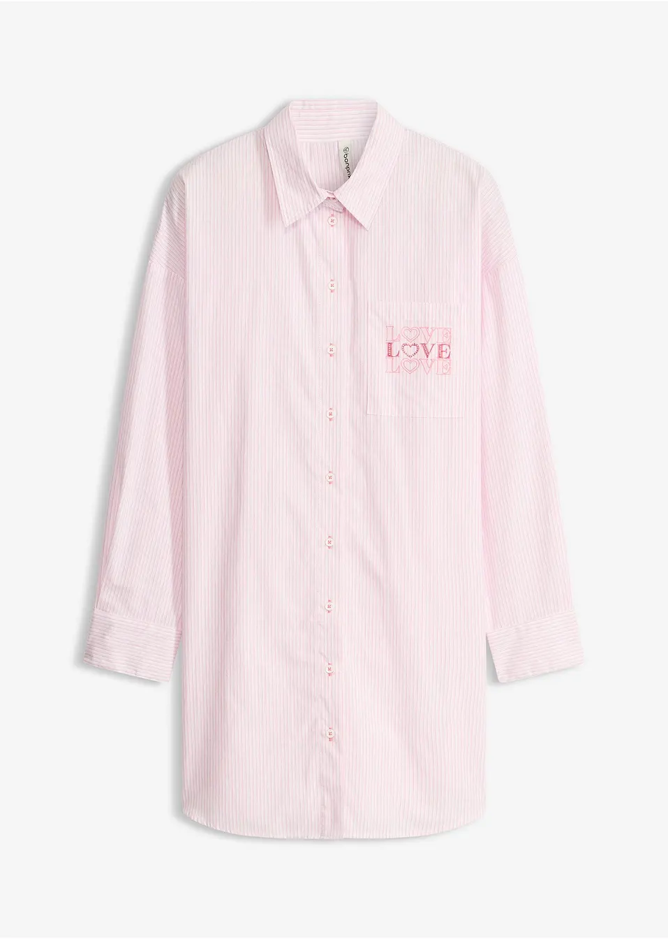 Randig nattskjorta i kristallrosa boyfriend-stil