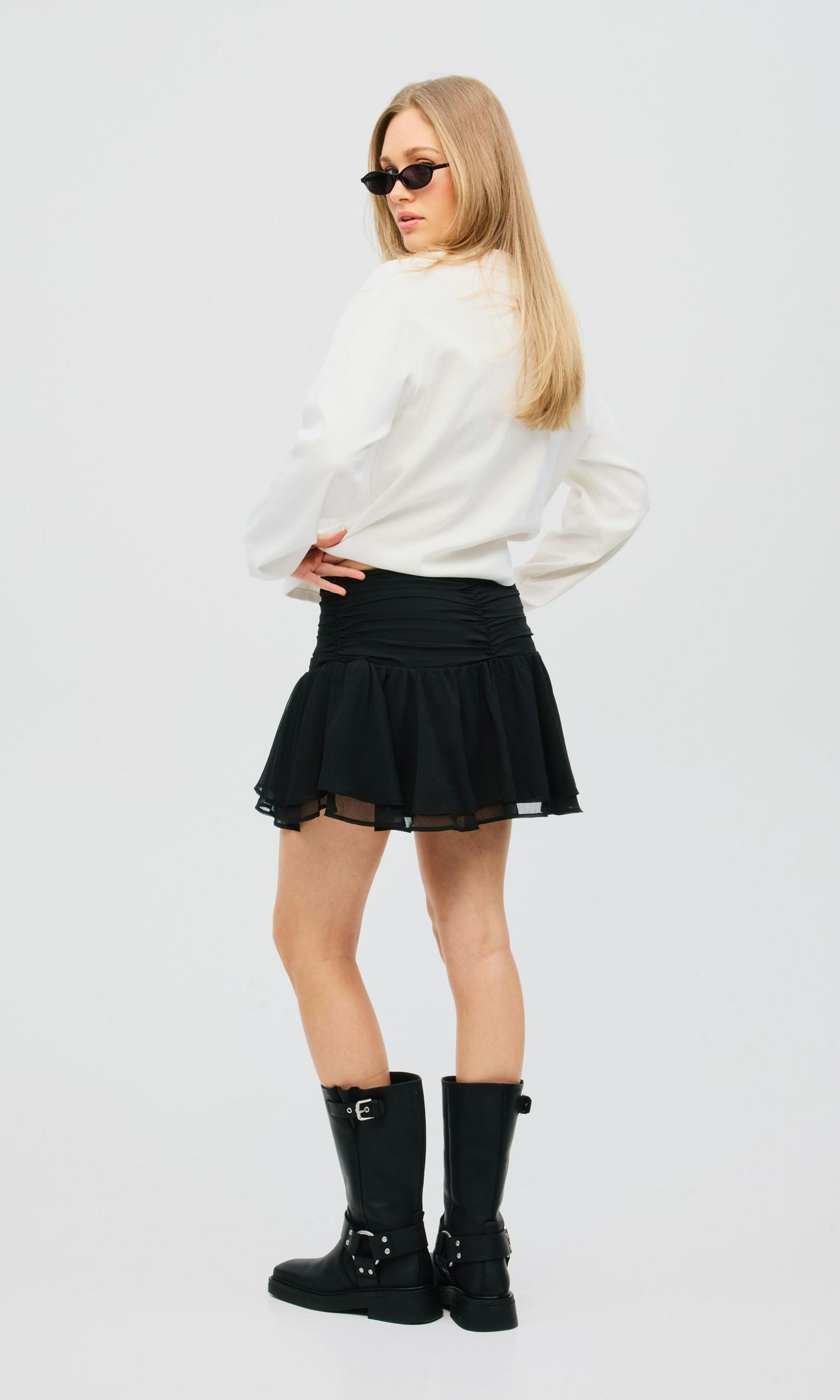 Elegant Svart Ruffle Kjol för Dam