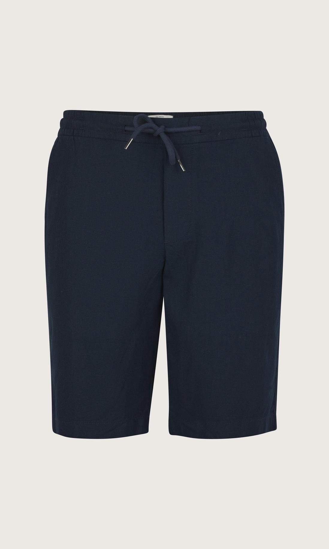 Marinblå linneshorts med justerbar dragsko