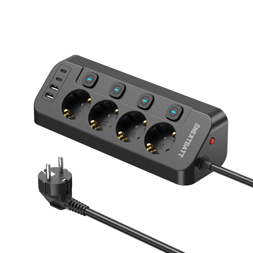 Grenuttag med snabb USB-laddning 1.8m svart