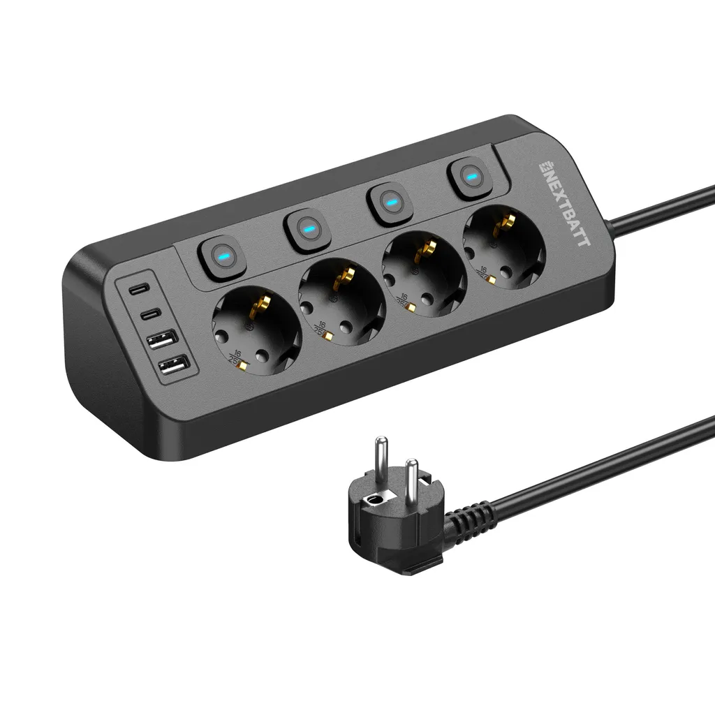 Grenuttag med snabb USB-laddning 1.8m svart