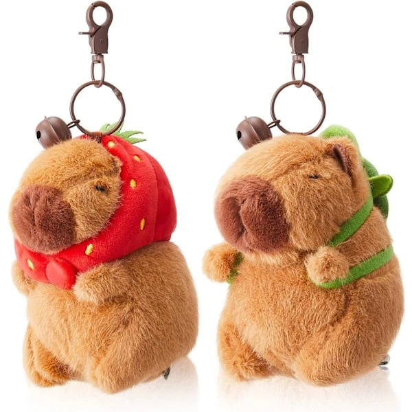 2 st Realistiska Capybara Plyschnyckelringar