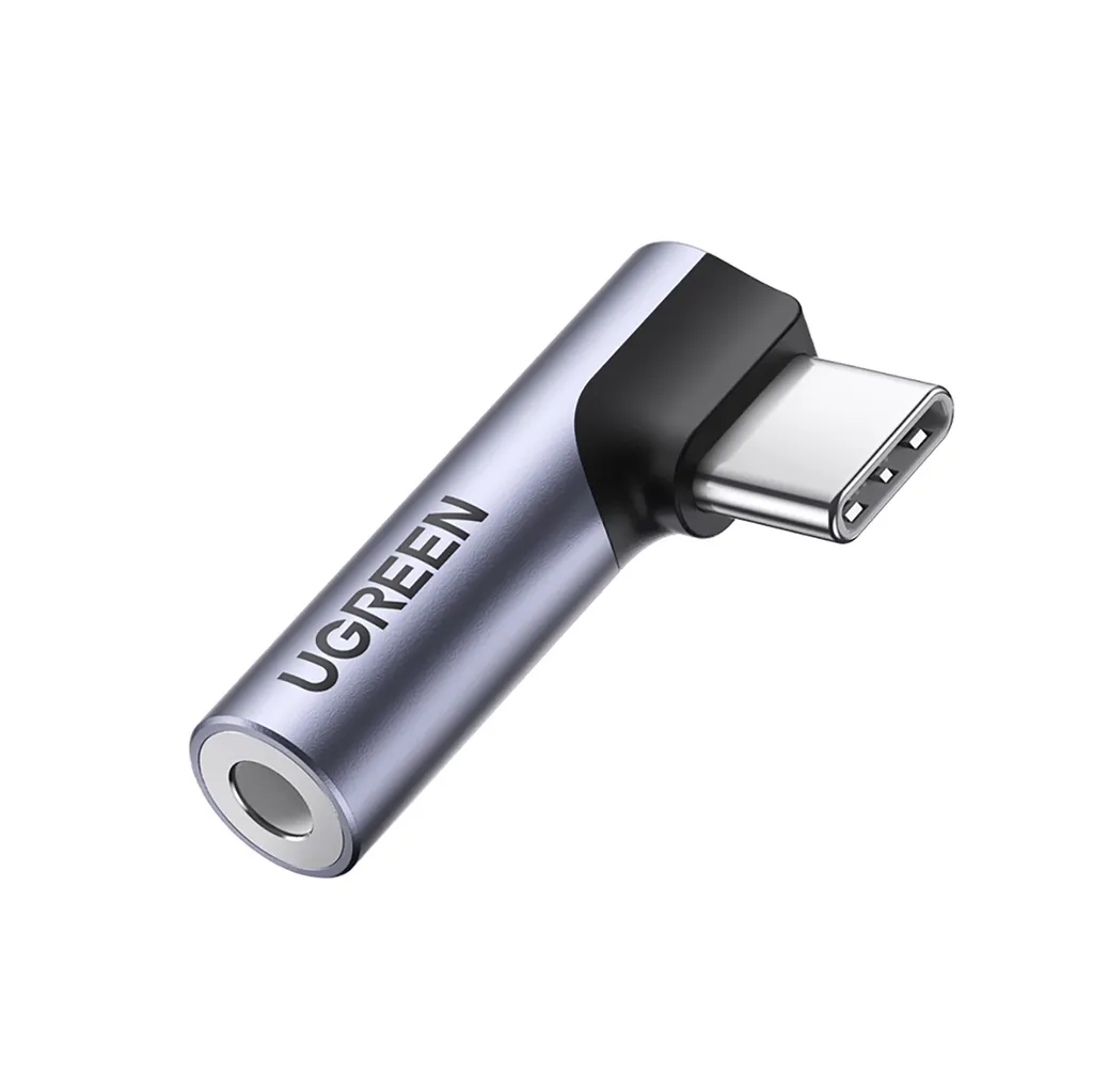 Ugreen vinklad USB-C till 3,5 mm adapter grå
