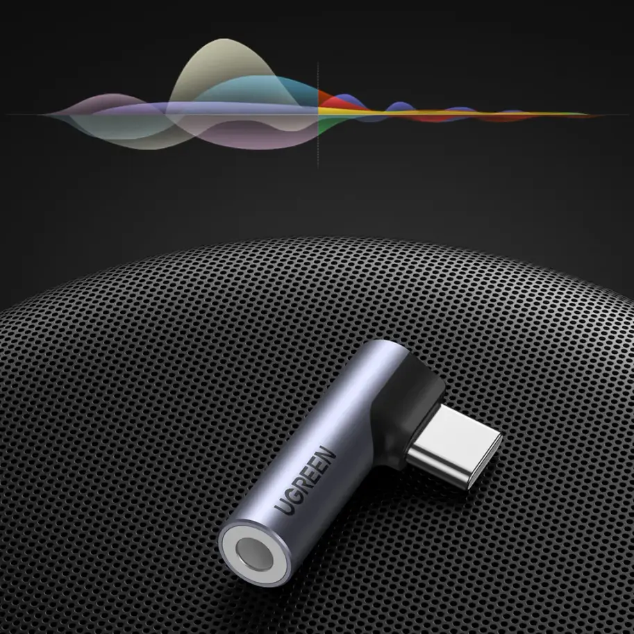 Ugreen vinklad USB-C till 3,5 mm adapter grå