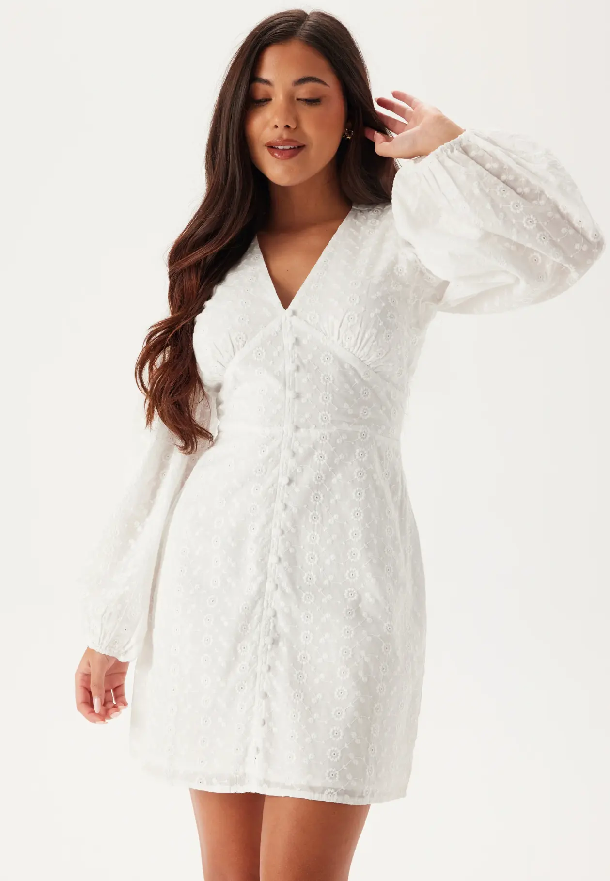 White Broderie Anglaise Balloon Sleeve Dress