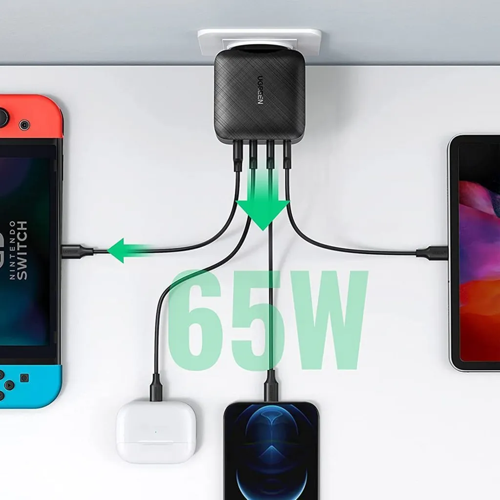 Ugreen GaN Snabbladdare 65W 3xUSB-C USB-A