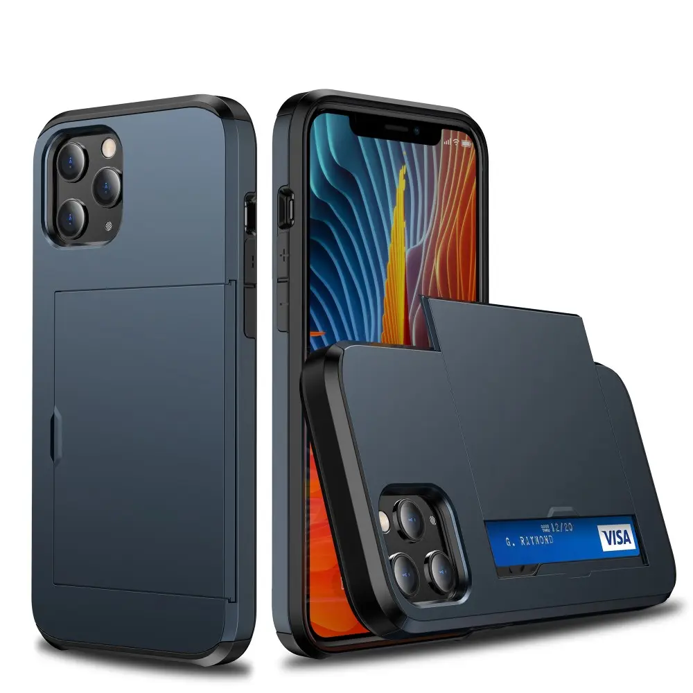 Blå Skal med Korthållare iPhone 12/12 Pro