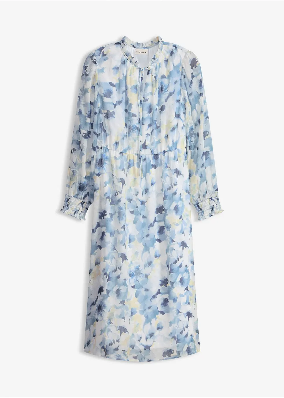 Elegant mellanlång blå chiffongklänning