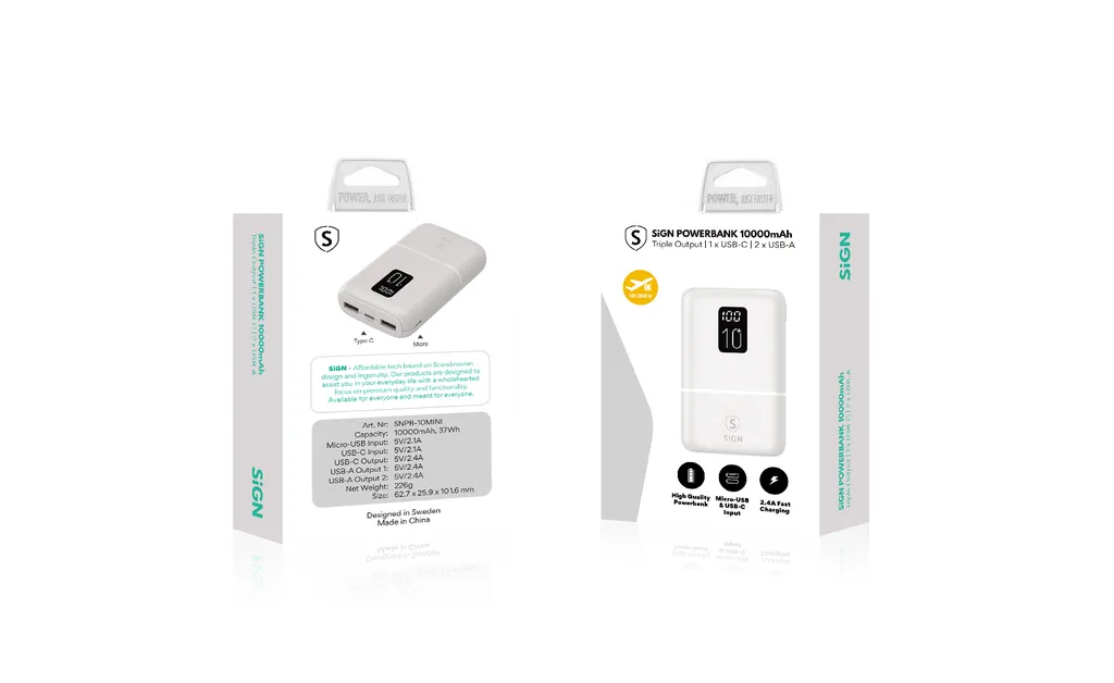 SiGN Mini QC Powerbank med Display Vit