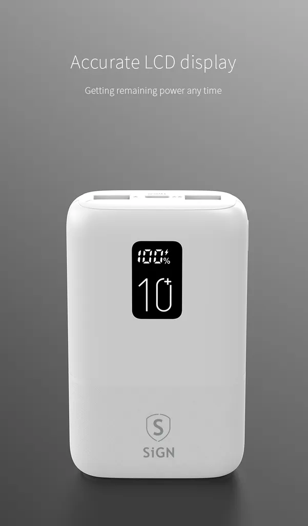 SiGN Mini QC Powerbank med Display Vit