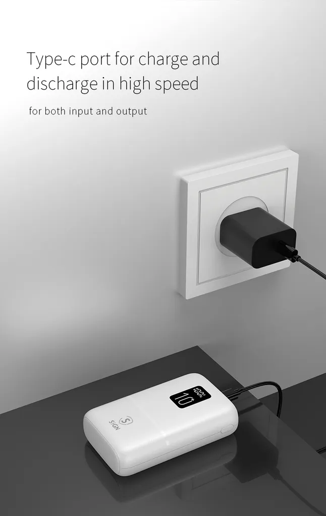 SiGN Mini QC Powerbank med Display Vit