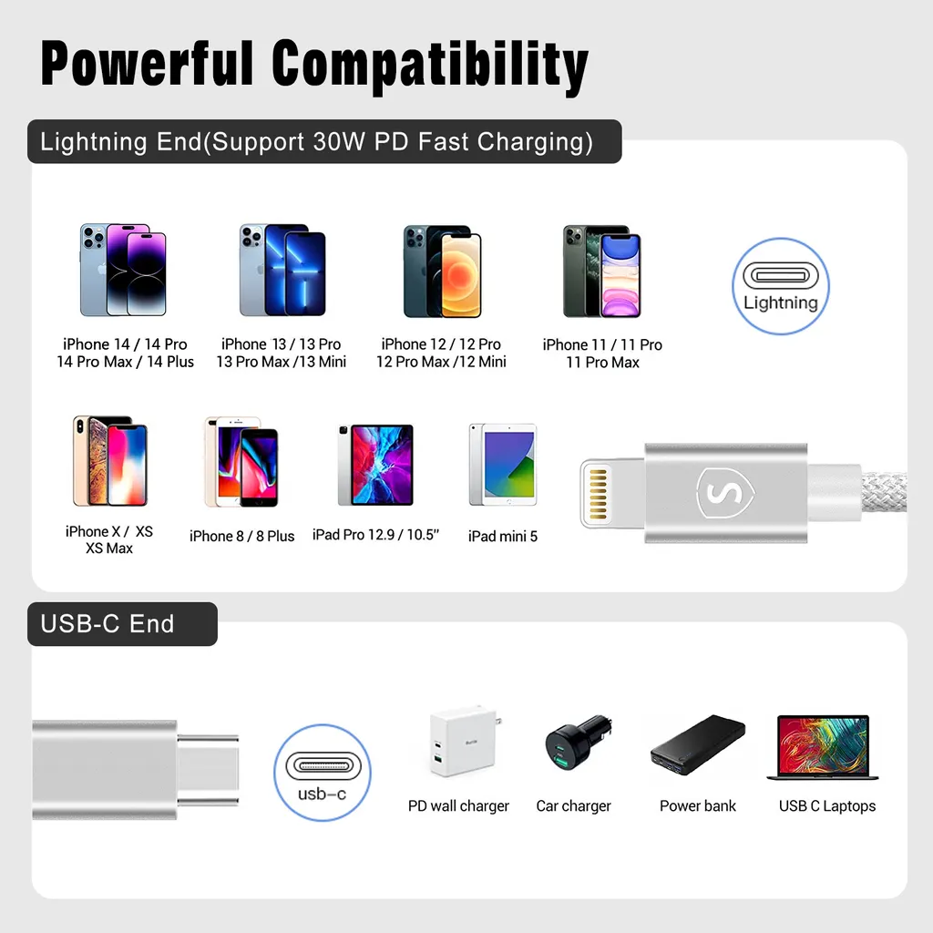 SiGN USB-C till Lightning-kabel 2 m vit