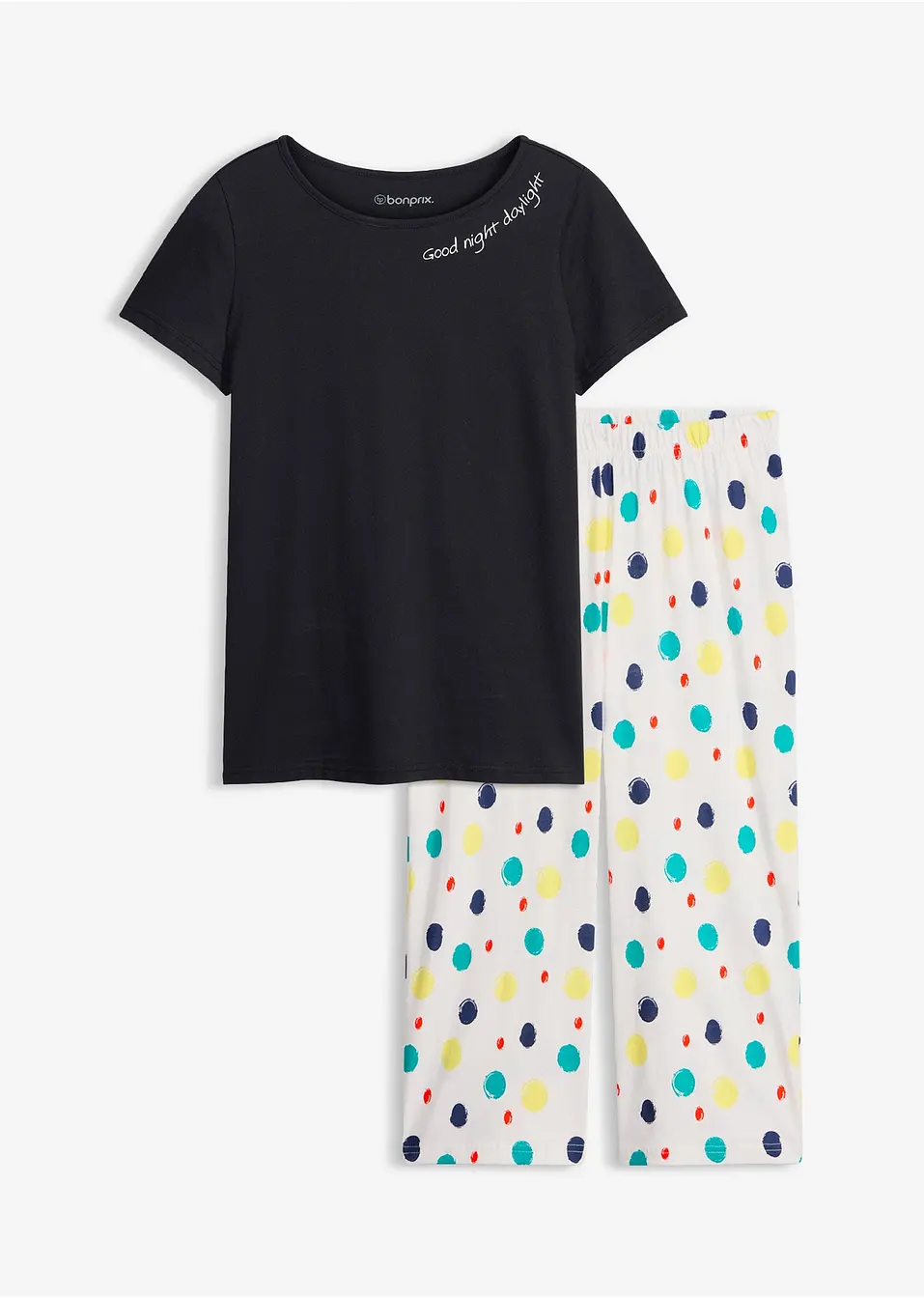 Svart prickig capripyjamas i avslappnad stil