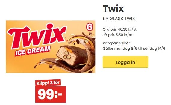Snickers 6P GLASS MARS - Gäller, Snickers,Mars Och Twix 3st för 99kr
