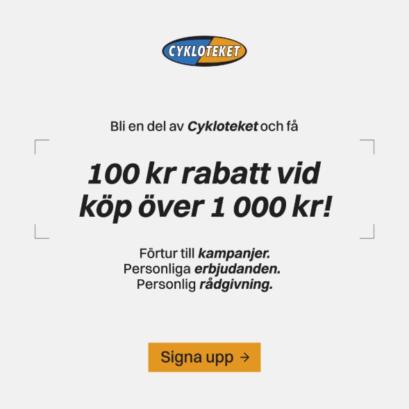 Få 100 kr rabatt hos Cykloteket vid köp över 1 000 kr