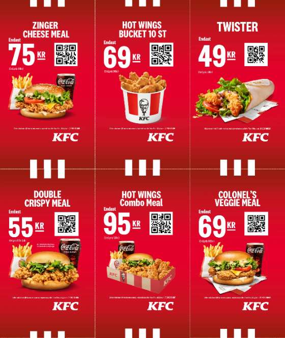 KFC nya kuponger: 9 nuggets 39 kr, Twister 49 kr, buckets m.fl.