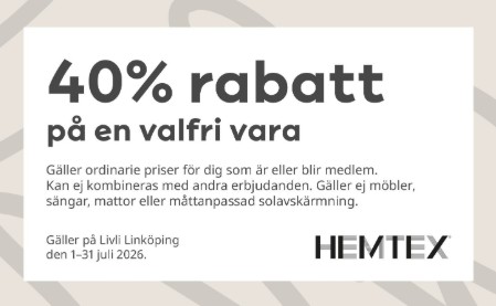 40% rabatt på valfri vara hos Hemtex - Livli Linköping