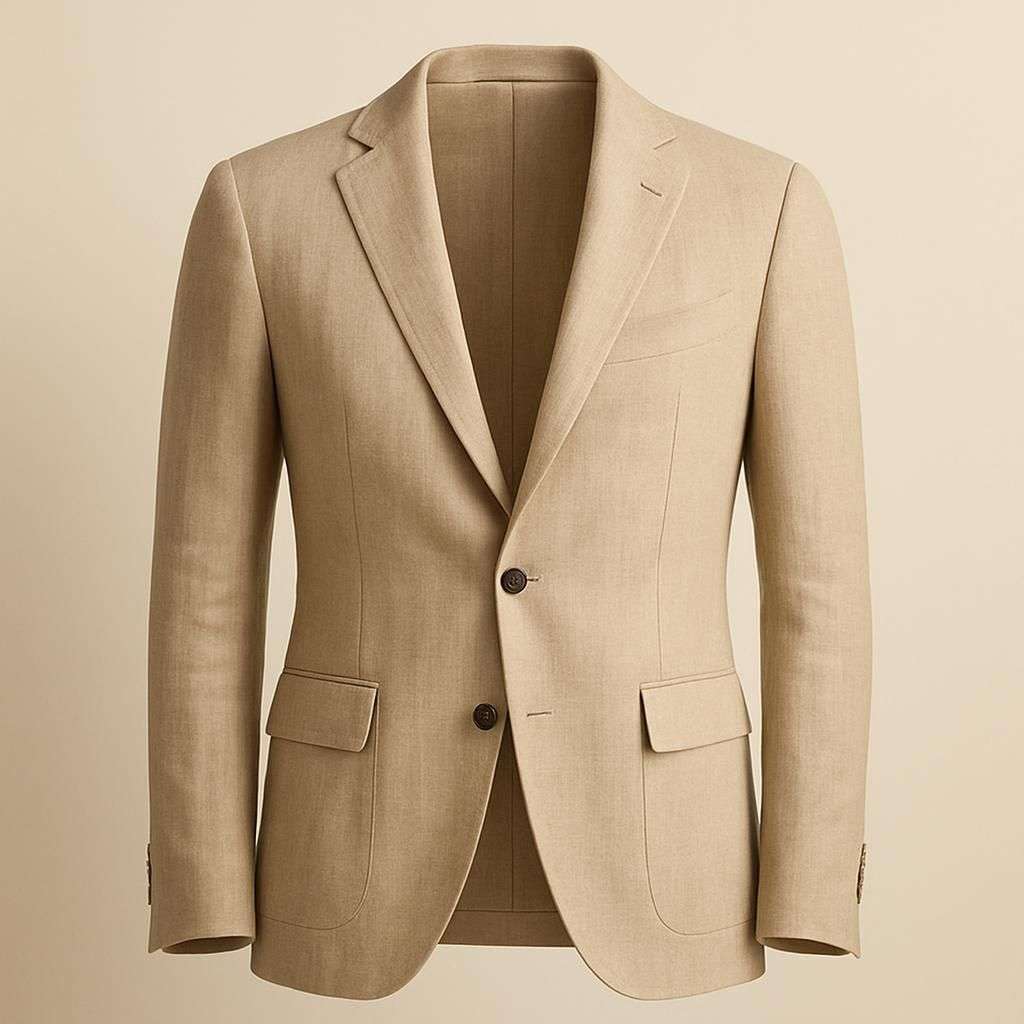 Beige Premium Kostymkavaj i 100% Linne