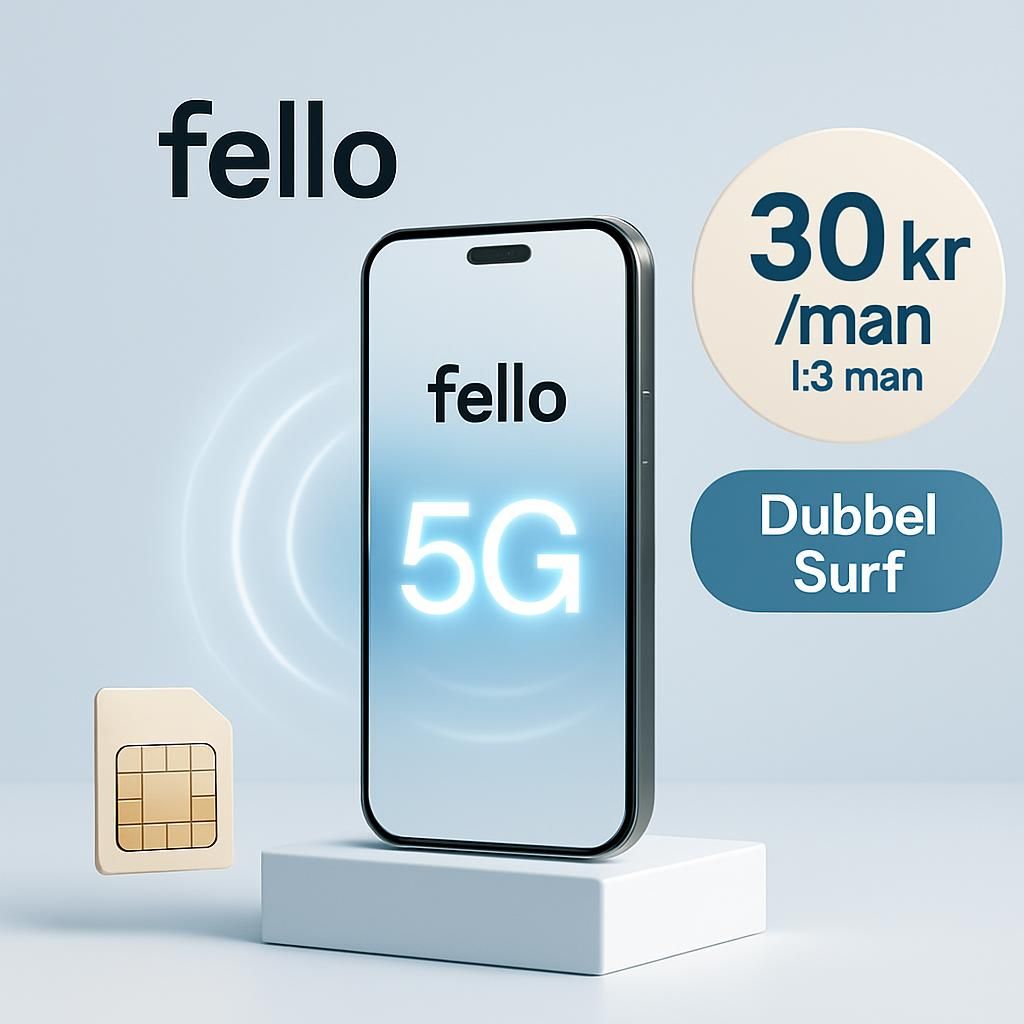 Fello: 30 kr/mån i 3 mån + Dubbel Surf — ny kund