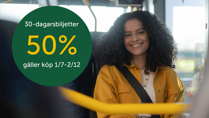50% rabatt på 30-dagars kollektivtrafikbiljetter