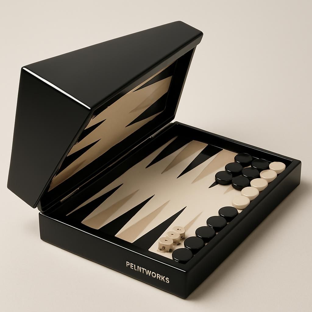 PRINTWORKS Lacquered Backgammon Set Black/Beige