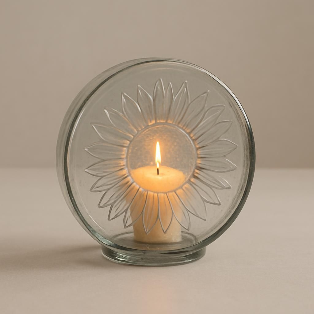 Solros ljuslykta i cirkulärt glas 18 cm