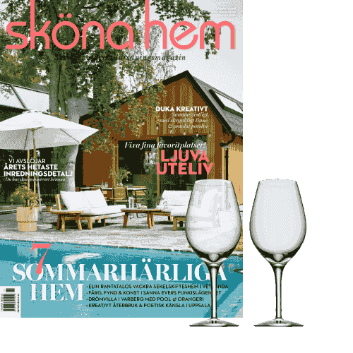 5 nr av Sköna Hem plus Orrefors-vinglas för 199 kr
