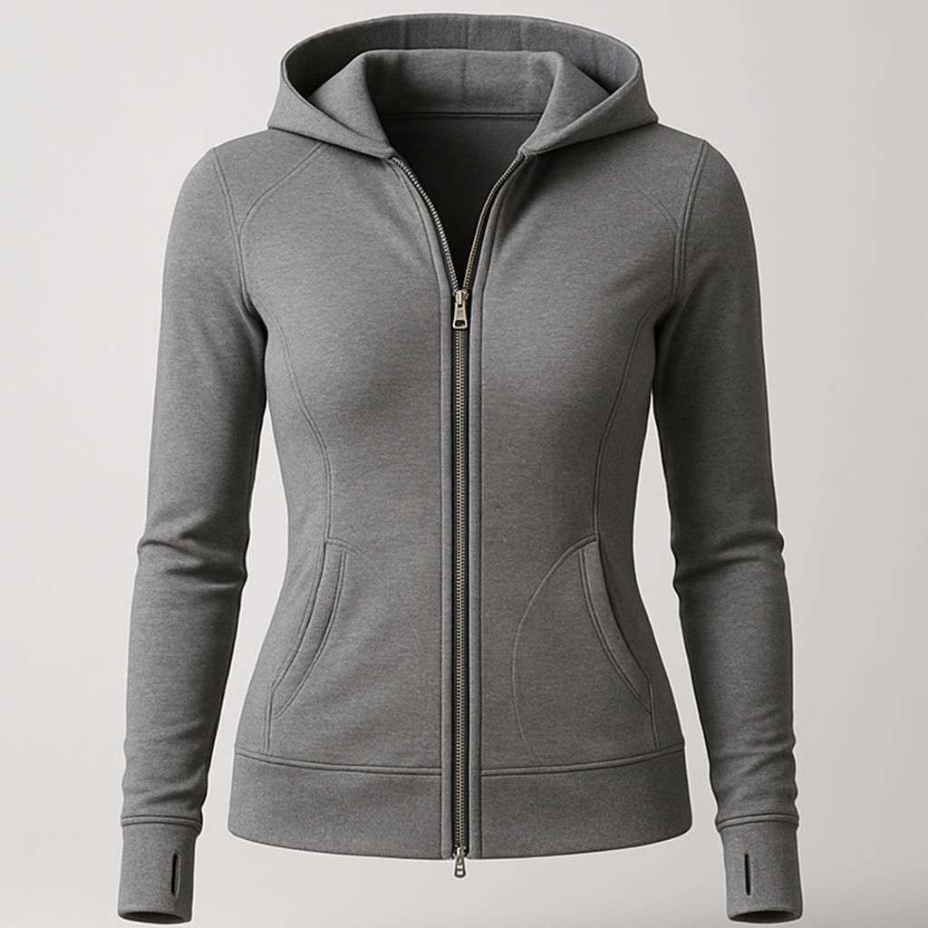 Grå Zip Hoodie Jacka för Dam
