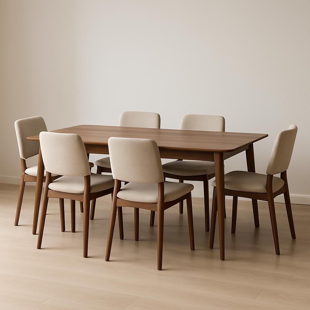 Dano Matbord 180 cm med 6 Sawako Stolar Valnöt/Beige