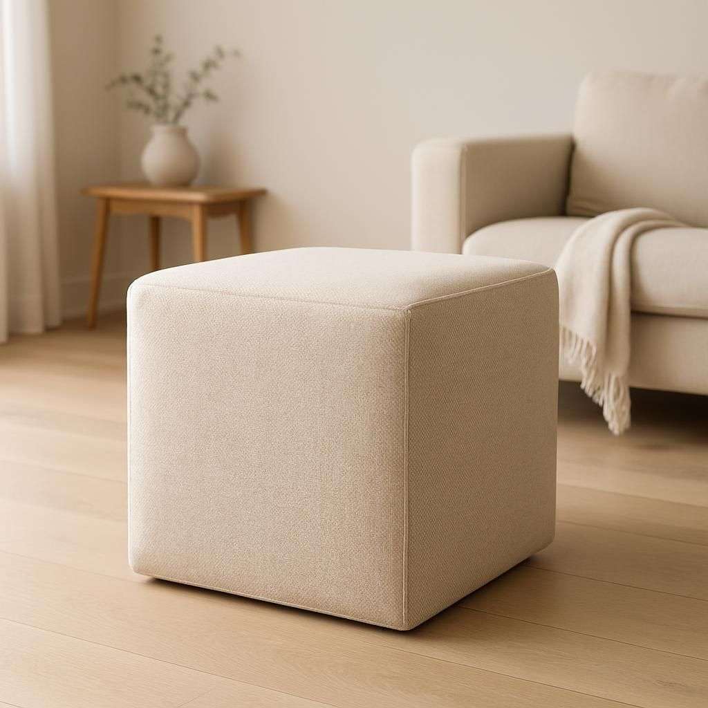 Hübsch Beige Cube Pouf