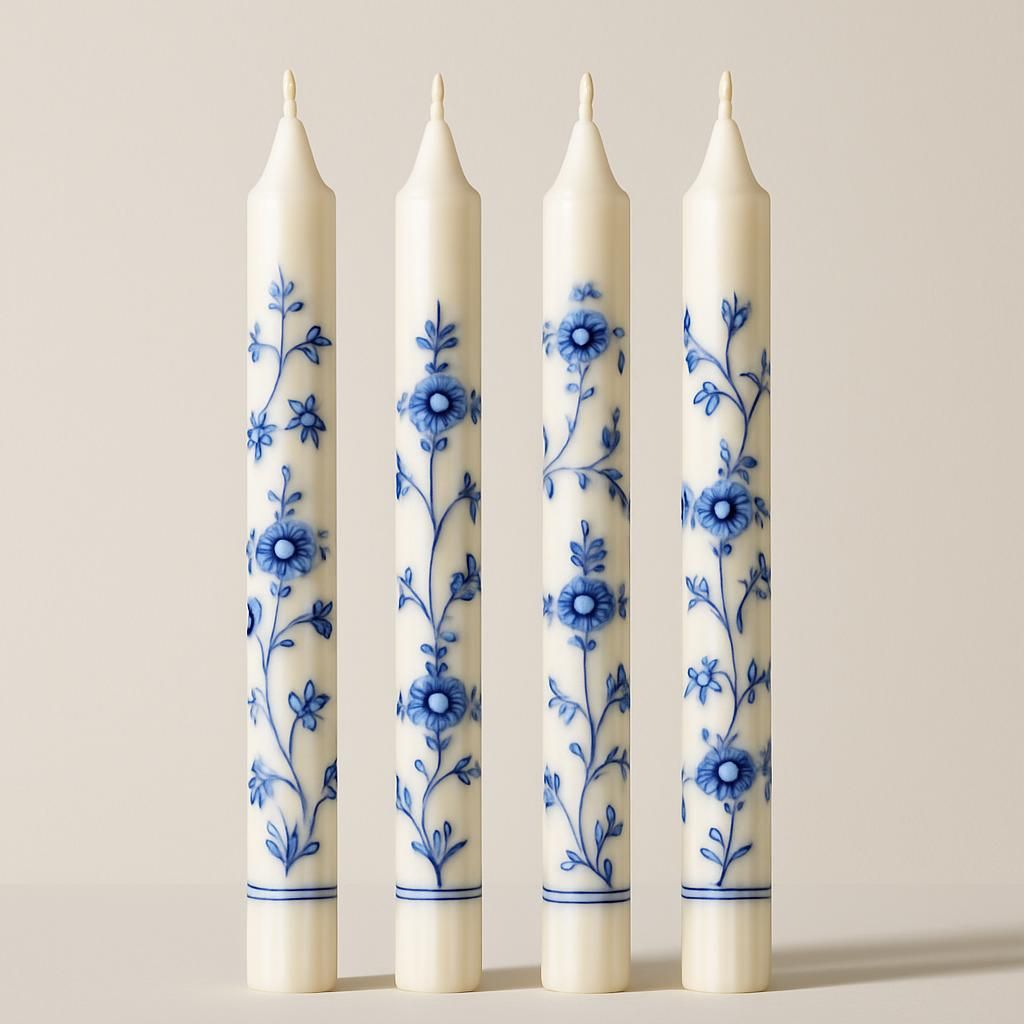 Kunstindustrien Musselmalet Blue Taper Candles Set