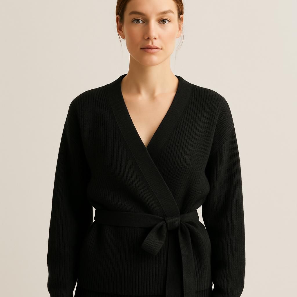 Svart stickad loungewear-kofta för dam