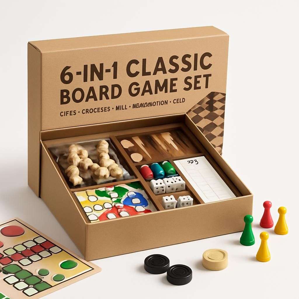 Klassiskt 6-i-1 sällskapsspel set