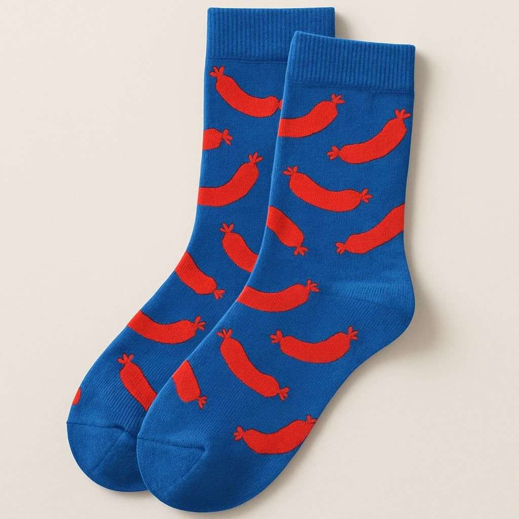Blue Sausage Pattern Fun Socks