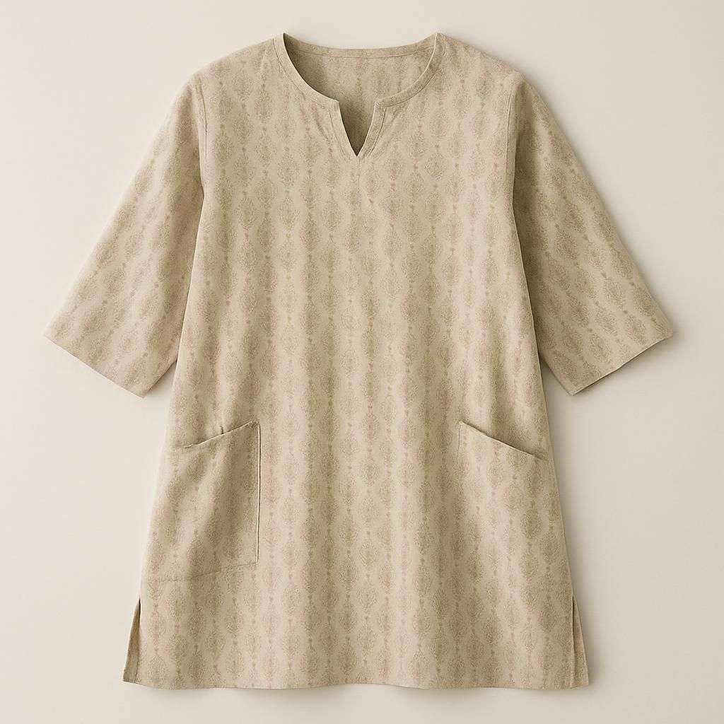 Mönstrad beige tunika med fickor
