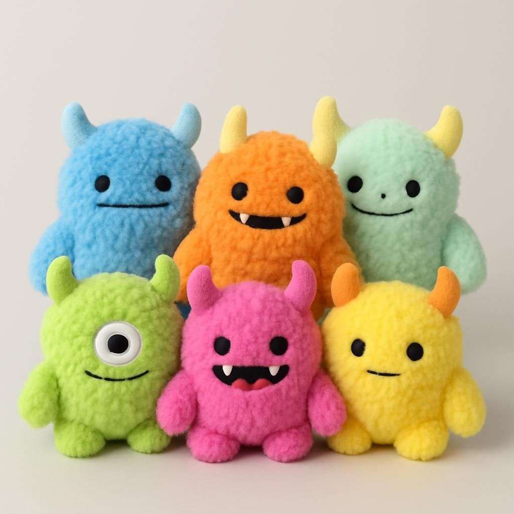 6 st Färgmonster Plyschdocka Set