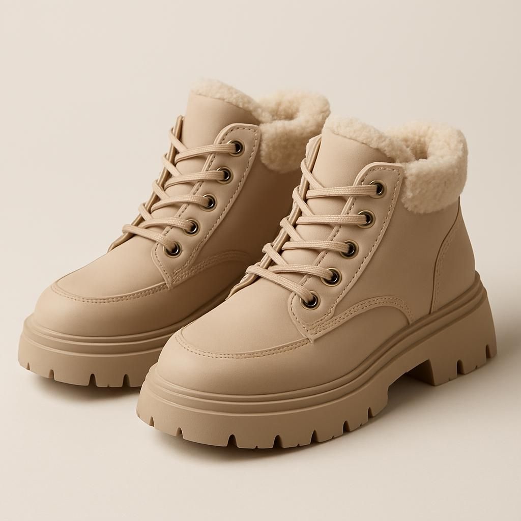 RYVLS Beige Chunky Winter Boots for Girls