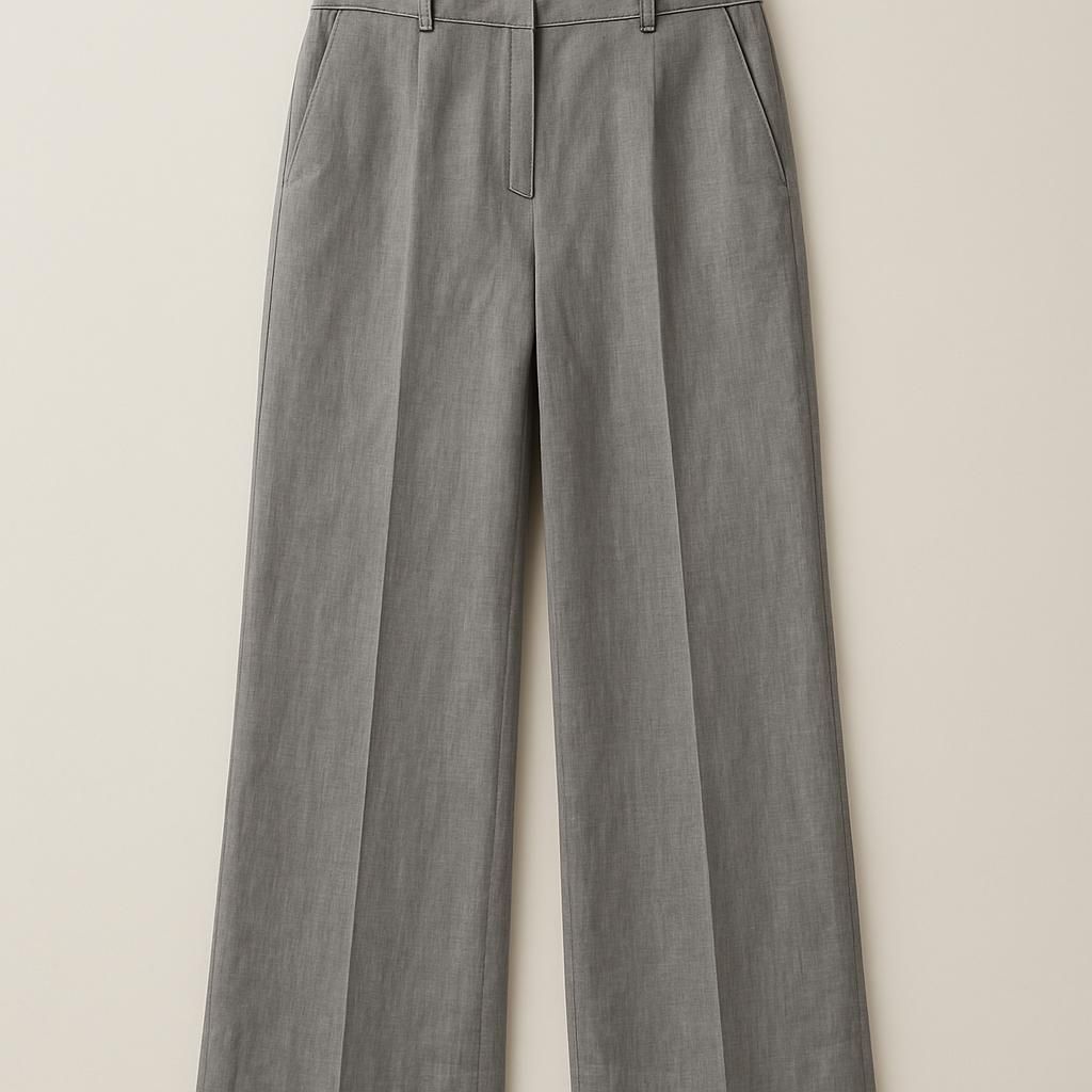 Wide Grey Linen-Blend Women's Trousers