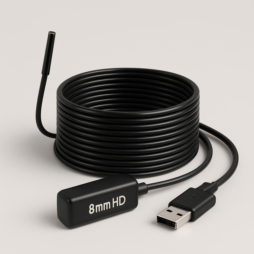 3-i-1 8mm HD Inspektionskamera med Flexibelt 10m Kabel