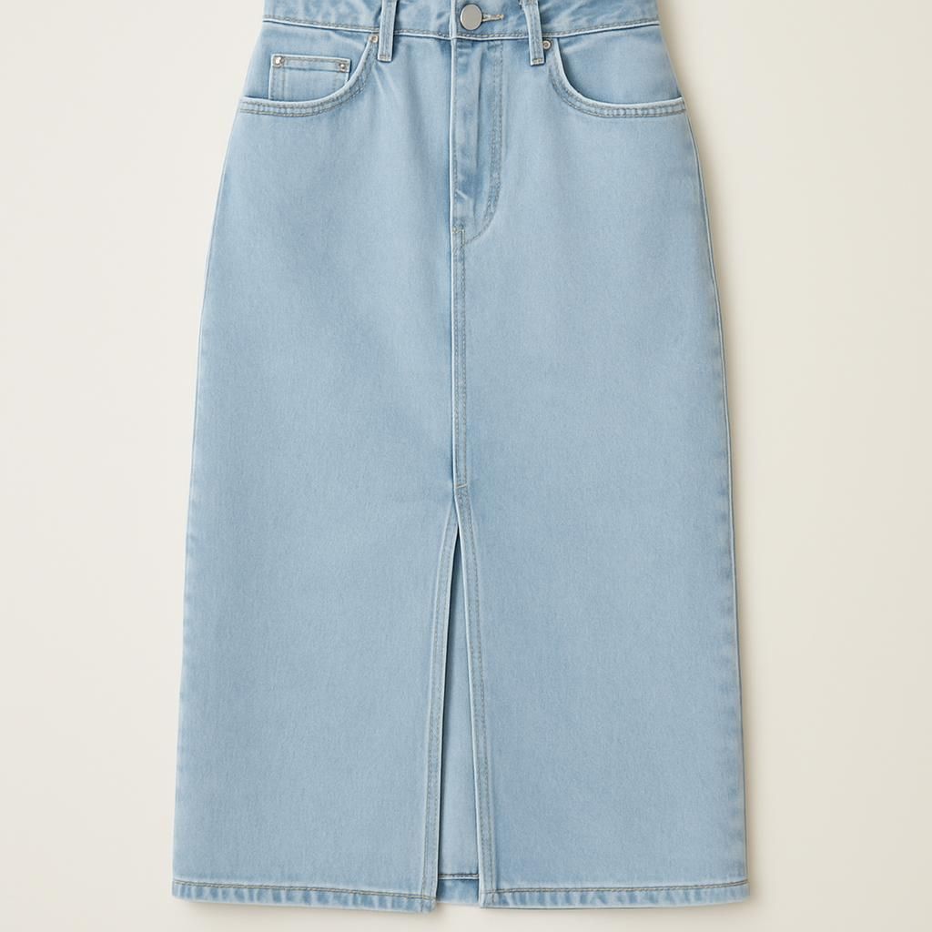 Isblå Denim Jeanskjol med Slits