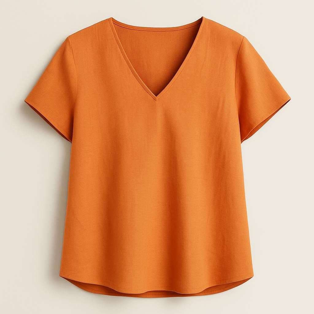 Kortärmad V-ringad Blus i Varm Orange