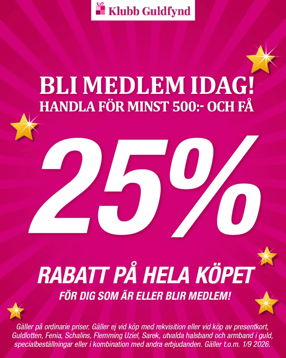 25 % rabatt på hela köpet hos Guldfynd vid köp för minst 500 kr