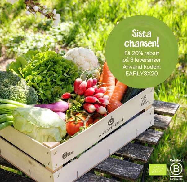 Få 20 % rabatt på tre leveranser hos Årstiderna