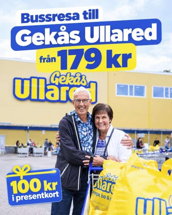 Bussresa till Gekås Ullared från 179 kr med 100 kr i presentkort hos Rolfs Buss