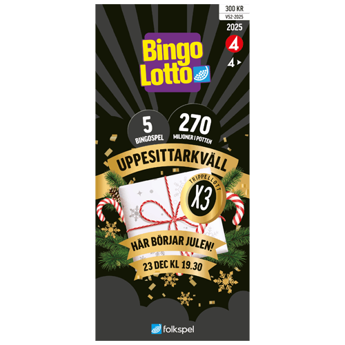 Skicka tre uppesittarkvälls-bingolotter via Mobila Presentkort för 300 kr